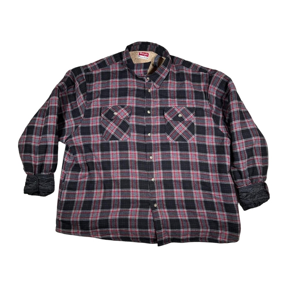 Wrangler Sherpa Lined Flannel Shirt Jacket Plaid Black Red‎ Men's 3XL